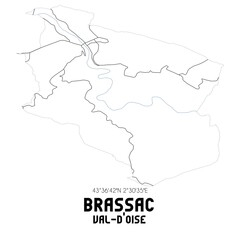 BRASSAC Val-d'Oise. Minimalistic street map with black and white lines.