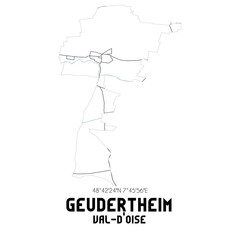 GEUDERTHEIM Val-d'Oise. Minimalistic street map with black and white lines.