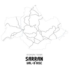 SARRAN Val-d'Oise. Minimalistic street map with black and white lines.