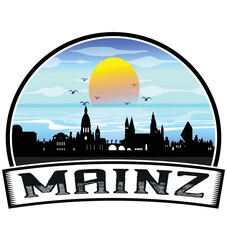 Mainz Germany Skyline Sunset Travel Souvenir Sticker Logo Badge Stamp Emblem Coat of Arms Vector Illustration EPS