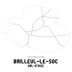 BAILLEUL-LE-SOC Val-d'Oise. Minimalistic street map with black and white lines.