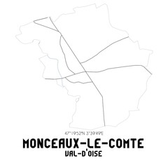 MONCEAUX-LE-COMTE Val-d'Oise. Minimalistic street map with black and white lines.
