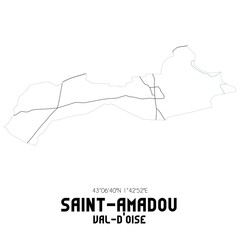 SAINT-AMADOU Val-d'Oise. Minimalistic street map with black and white lines.