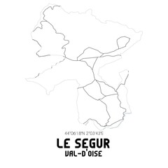 LE SEGUR Val-d'Oise. Minimalistic street map with black and white lines.