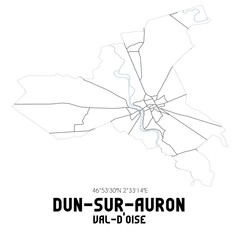 DUN-SUR-AURON Val-d'Oise. Minimalistic street map with black and white lines.