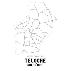 TELOCHE Val-d'Oise. Minimalistic street map with black and white lines.