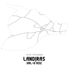 LANDIRAS Val-d'Oise. Minimalistic street map with black and white lines.