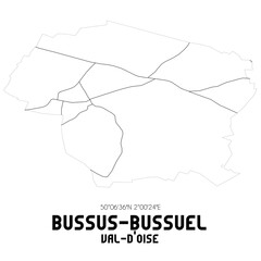BUSSUS-BUSSUEL Val-d'Oise. Minimalistic street map with black and white lines.