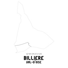 BILLIERE Val-d'Oise. Minimalistic street map with black and white lines.