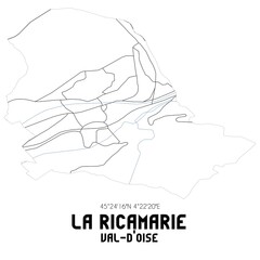 LA RICAMARIE Val-d'Oise. Minimalistic street map with black and white lines.