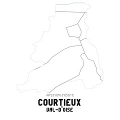 COURTIEUX Val-d'Oise. Minimalistic street map with black and white lines.