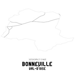 Obraz premium BONNEVILLE Val-d'Oise. Minimalistic street map with black and white lines.