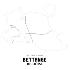 BETTANGE Val-d'Oise. Minimalistic street map with black and white lines.