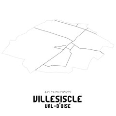 VILLESISCLE Val-d'Oise. Minimalistic street map with black and white lines.