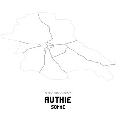 AUTHIE Somme. Minimalistic street map with black and white lines.