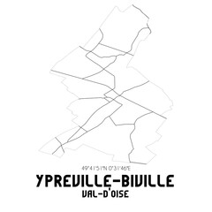 YPREVILLE-BIVILLE Val-d'Oise. Minimalistic street map with black and white lines.