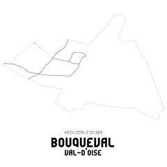 BOUQUEVAL Val-d'Oise. Minimalistic street map with black and white lines.
