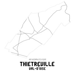THIETREVILLE Val-d'Oise. Minimalistic street map with black and white lines.