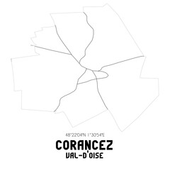 CORANCEZ Val-d'Oise. Minimalistic street map with black and white lines.
