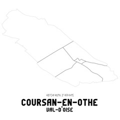 COURSAN-EN-OTHE Val-d'Oise. Minimalistic street map with black and white lines.