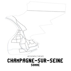 CHAMPAGNE-SUR-SEINE Somme. Minimalistic street map with black and white lines.
