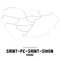 SAINT-PE-SAINT-SIMON Somme. Minimalistic street map with black and white lines.