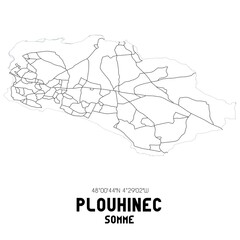 PLOUHINEC Somme. Minimalistic street map with black and white lines.