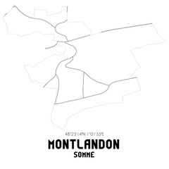 MONTLANDON Somme. Minimalistic street map with black and white lines.