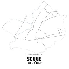 SOUGE Val-d'Oise. Minimalistic street map with black and white lines.