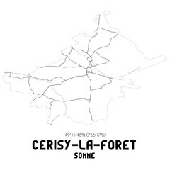 CERISY-LA-FORET Somme. Minimalistic street map with black and white lines.