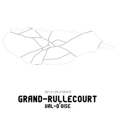 GRAND-RULLECOURT Val-d'Oise. Minimalistic street map with black and white lines.