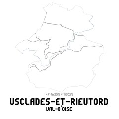 Fototapeta premium USCLADES-ET-RIEUTORD Val-d'Oise. Minimalistic street map with black and white lines.