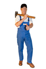 Craftsman series: sympathetic craftsman holding a sledgehammer and giving a thumbs-up. Job done.
