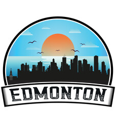 Edmonton Canada Skyline Sunset Travel Souvenir Sticker Logo Badge Stamp Emblem Coat of Arms Vector Illustration EPS - obrazy, fototapety, plakaty