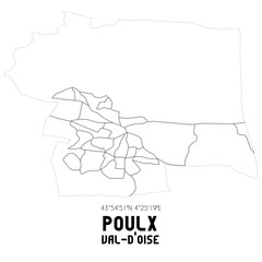 POULX Val-d'Oise. Minimalistic street map with black and white lines.