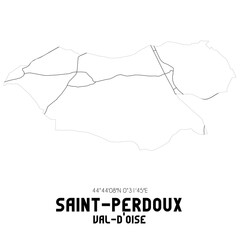 SAINT-PERDOUX Val-d'Oise. Minimalistic street map with black and white lines.