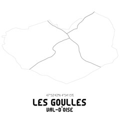 LES GOULLES Val-d'Oise. Minimalistic street map with black and white lines.