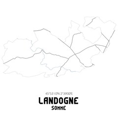 LANDOGNE Somme. Minimalistic street map with black and white lines.