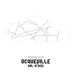 OCQUEVILLE Val-d'Oise. Minimalistic street map with black and white lines.