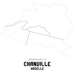 CHANVILLE Moselle. Minimalistic street map with black and white lines.