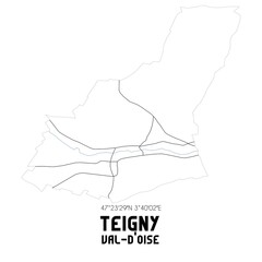 TEIGNY Val-d'Oise. Minimalistic street map with black and white lines.