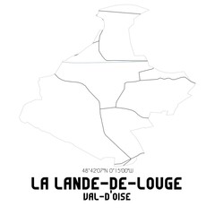 LA LANDE-DE-LOUGE Val-d'Oise. Minimalistic street map with black and white lines.