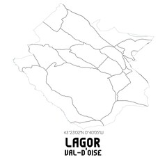 LAGOR Val-d'Oise. Minimalistic street map with black and white lines.