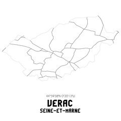 VERAC Seine-et-Marne. Minimalistic street map with black and white lines.