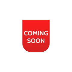 Coming soon promo labels. Red ribbons. Vector bage and banners