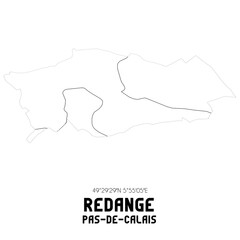 REDANGE Pas-de-Calais. Minimalistic street map with black and white lines.