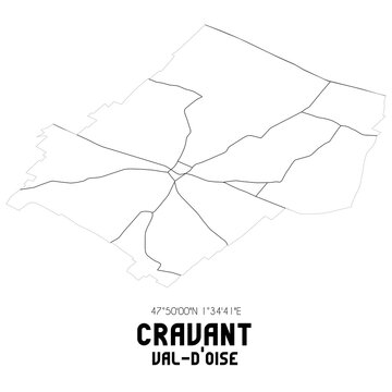 CRAVANT Val-d'Oise. Minimalistic street map with black and white lines.