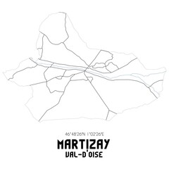 MARTIZAY Val-d'Oise. Minimalistic street map with black and white lines.