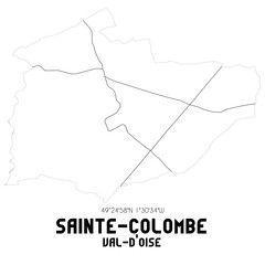 SAINTE-COLOMBE Val-d'Oise. Minimalistic street map with black and white lines.