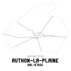 AUTHON-LA-PLAINE Val-d'Oise. Minimalistic street map with black and white lines.